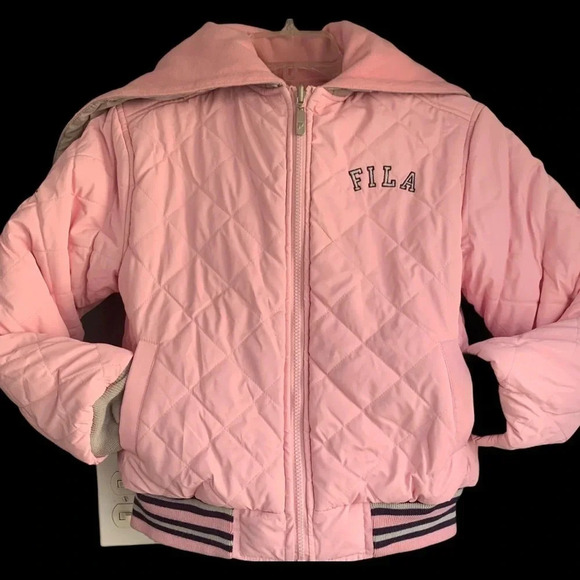 Fila Girls Reversible Hooded Varsity Wool Blend Puffy Quilted Jacket Zip-Up Sz L - Picture 2 of 16